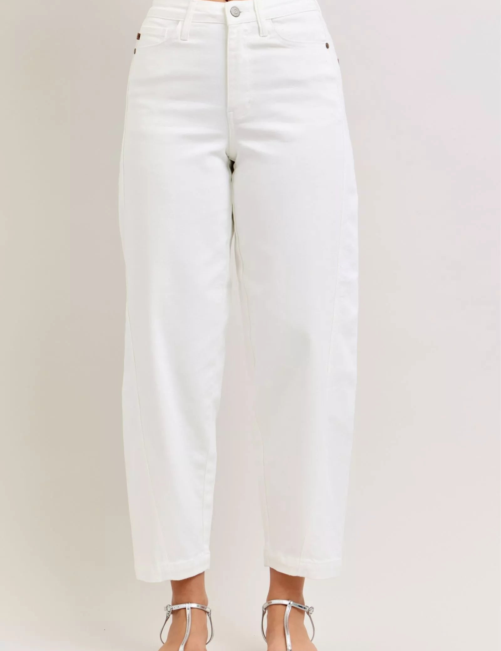 JUDY BLUE High-Waisted Rigid Magic Panel Barrel Jeans on Simply Obsessed