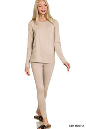 ZENANA Microfiber Round Neck Top and Leggings Set on Simply Obsessed