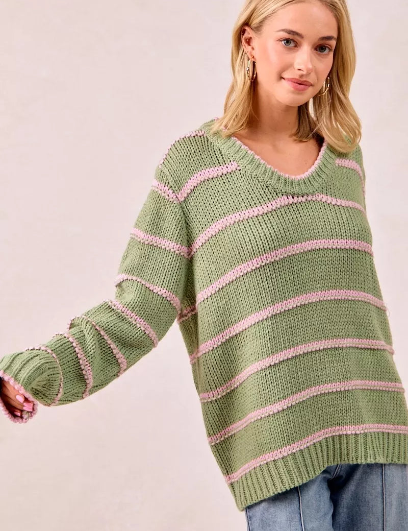 BIBI Striped Long Sleeve Sweater on Simply Obsessed