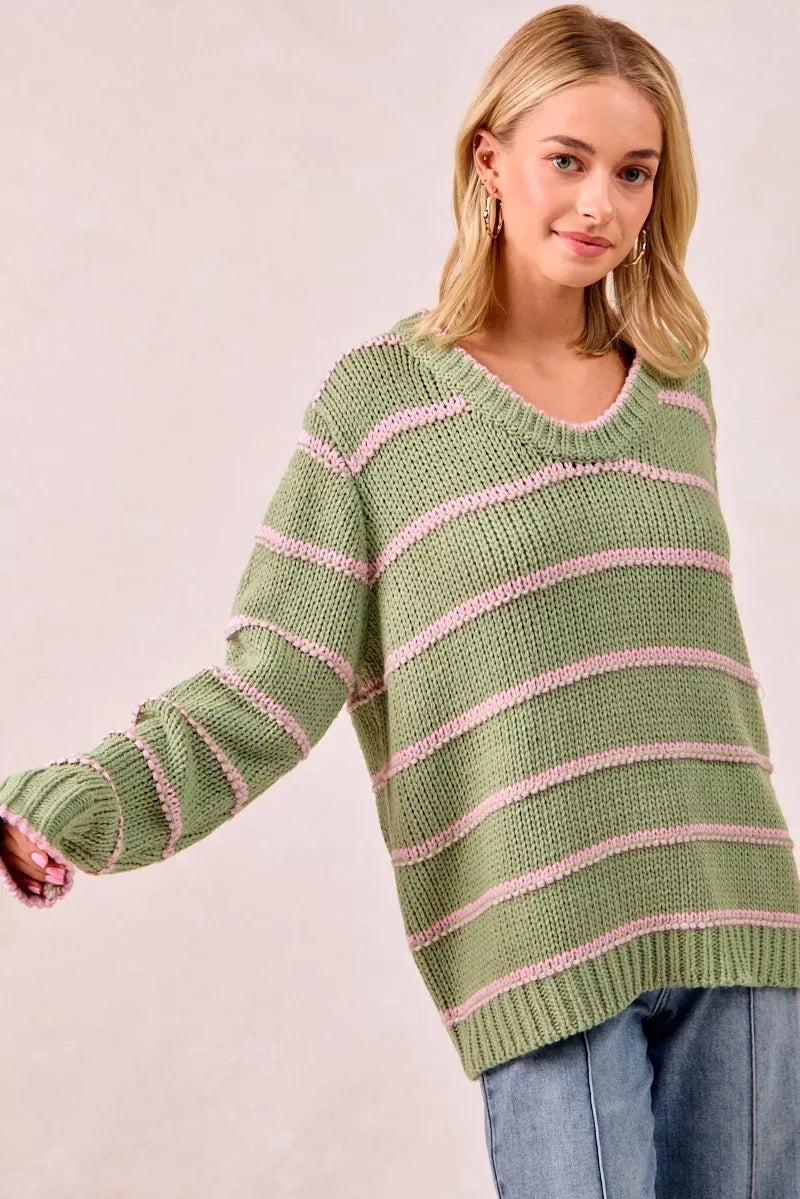 BIBI Striped Long Sleeve Sweater on Simply Obsessed