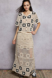 POL Floral Crochet Ruffled Waistband Maxi Skirt with Granny Square Weave **Debut SALE** on Simply Obsessed