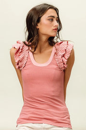 BiBi Rib Knit With Textured Ruffled Top on Simply Obsessed