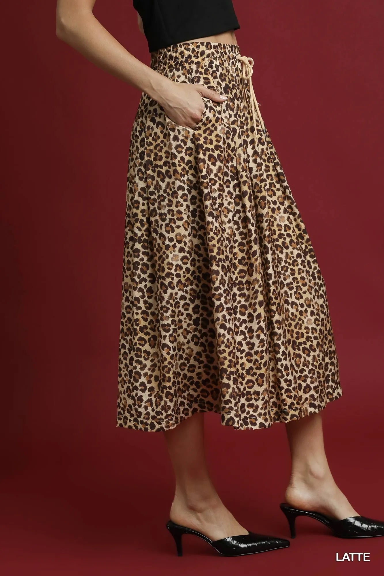 Umgee Drawstring Leopard Midi Skirt on Simply Obsessed