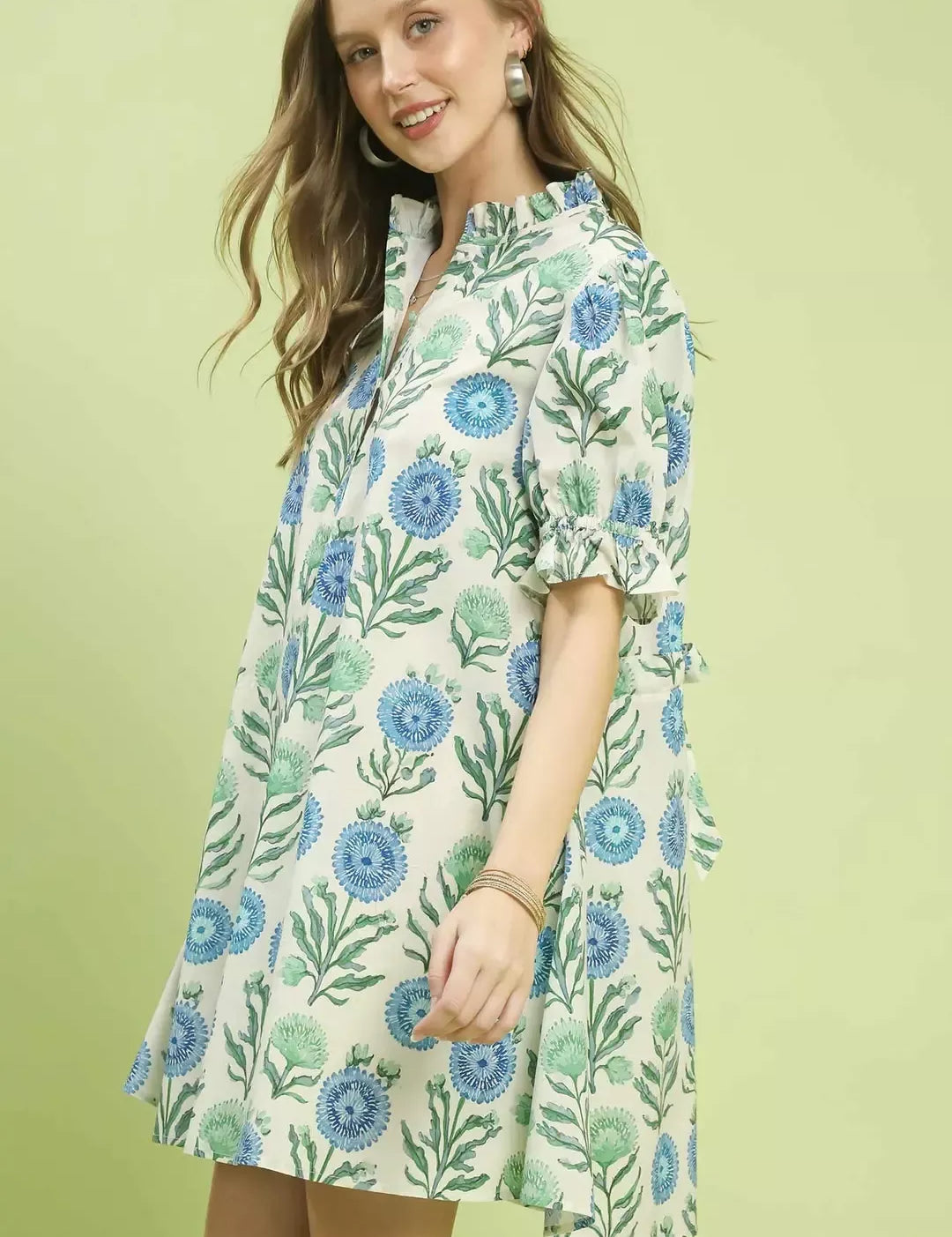 UMGEE Floral Puff Sleeve Babydoll Dress with Side Pockets on Simply Obsessed