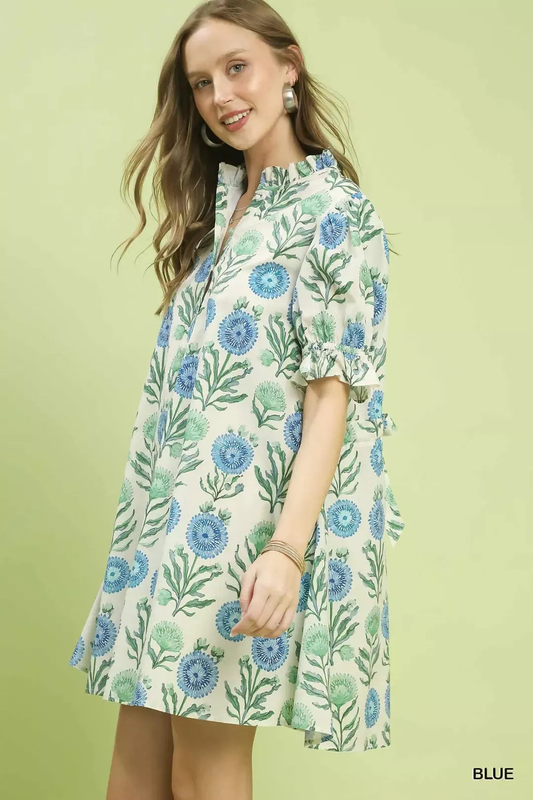UMGEE Floral Puff Sleeve Babydoll Dress with Side Pockets on Simply Obsessed