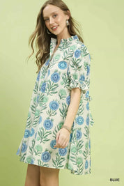 UMGEE Floral Puff Sleeve Babydoll Dress with Side Pockets on Simply Obsessed