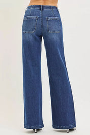 RISEN High Rise Wide Leg Slanted Pocket Jeans on Simply Obsessed