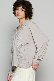 POL Floral Embroidery Woven Top with Lace Trim on Simply Obsessed