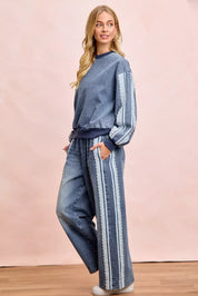 BIBI Washed Denim Lace Contrast Sided Sweatshirt **FALL DEBUT SALE** on Simply Obsessed