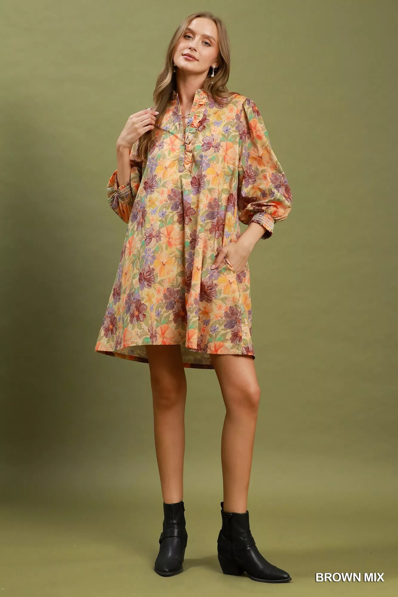 UMGEE Mix Floral Print Smocked Cuff Mini Dress on Simply Obsessed
