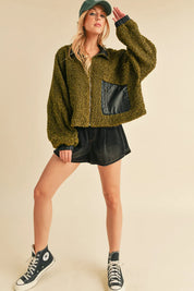 Aemi + Co Collared Neck Zip Up Sherpa Jacket on Simply Obsessed