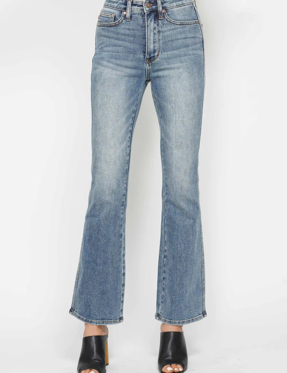 JUDY BLUE Full Size Tummy Control Back Embroidered Pocketed Bootcut Jeans Plus Size on Simply Obsessed