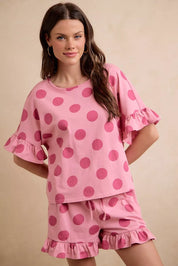 BIBI Polka Dots Printed Ruffled Detail Top And Shorts Set **DOORBUSTER** on Simply Obsessed