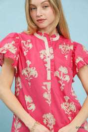 UMGEE Floral Ruffle Sleeve Split-Neck Top on Simply Obsessed