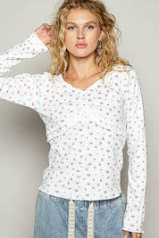 POL Floral V-Neck Long Sleeve T-Shirt on Simply Obsessed