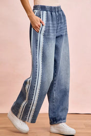 BIBI Washed Lace Contrast Sided Jeans on Simply Obsessed