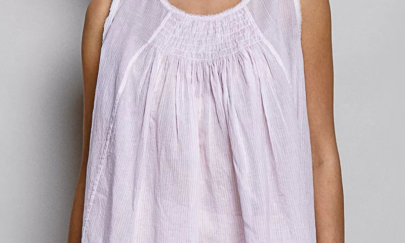 POL Round Neck Sleeveless Striped Pleated Cotton Top on Simply Obsessed