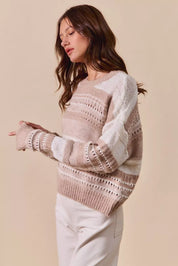 SO ME Variegated Stripe Textured Loose Fit Sweater on Simply Obsessed
