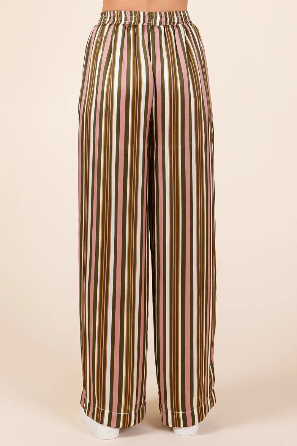 MITTOSHOP Striped Satin Elastic Waist Wide Leg Pants **FALL DEBUT SALE** on Simply Obsessed