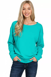 Zenana Fleece Boat Neck Sweatshirt on Simply Obsessed