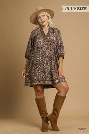 Umgee Full Size Leopard Print Mini Dress with Contrast Trim Plus Size on Simply Obsessed