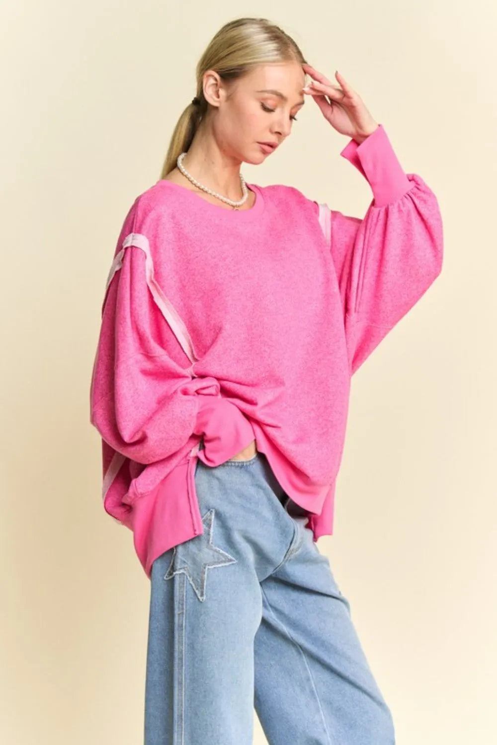DAVI & DANI Side Slit High-Low Lantern Sleeve Knit Top **FALL DEBUT SALE** on Simply Obsessed