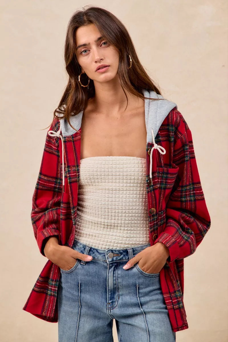 BIBI Brushed Plaid Hooded Jacket on Simply Obsessed