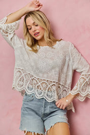 SO ME Floral Embroidered Crochet Lace Trimmed Top **DOORBUSTER** on Simply Obsessed