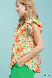 UMGEE Smocked Yoke Ruffle Sleeve Floral Blouse on Simply Obsessed