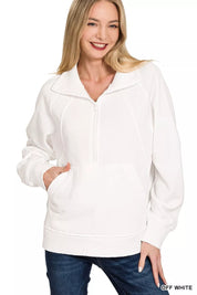 Zenana Half Zip Fleece Sweatshirt with kangaroo Pocket on Simply Obsessed