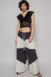 POL Contrast Floral Drawstring Wide Leg Pants on Simply Obsessed