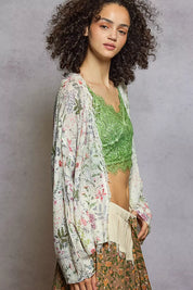 POL Open Front Floral Cardigan with Center Open Fringe on Simply Obsessed