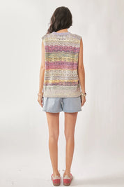 DAVI & DANI Multi Color Crochet Sleeveless Knit Vest Top on Simply Obsessed