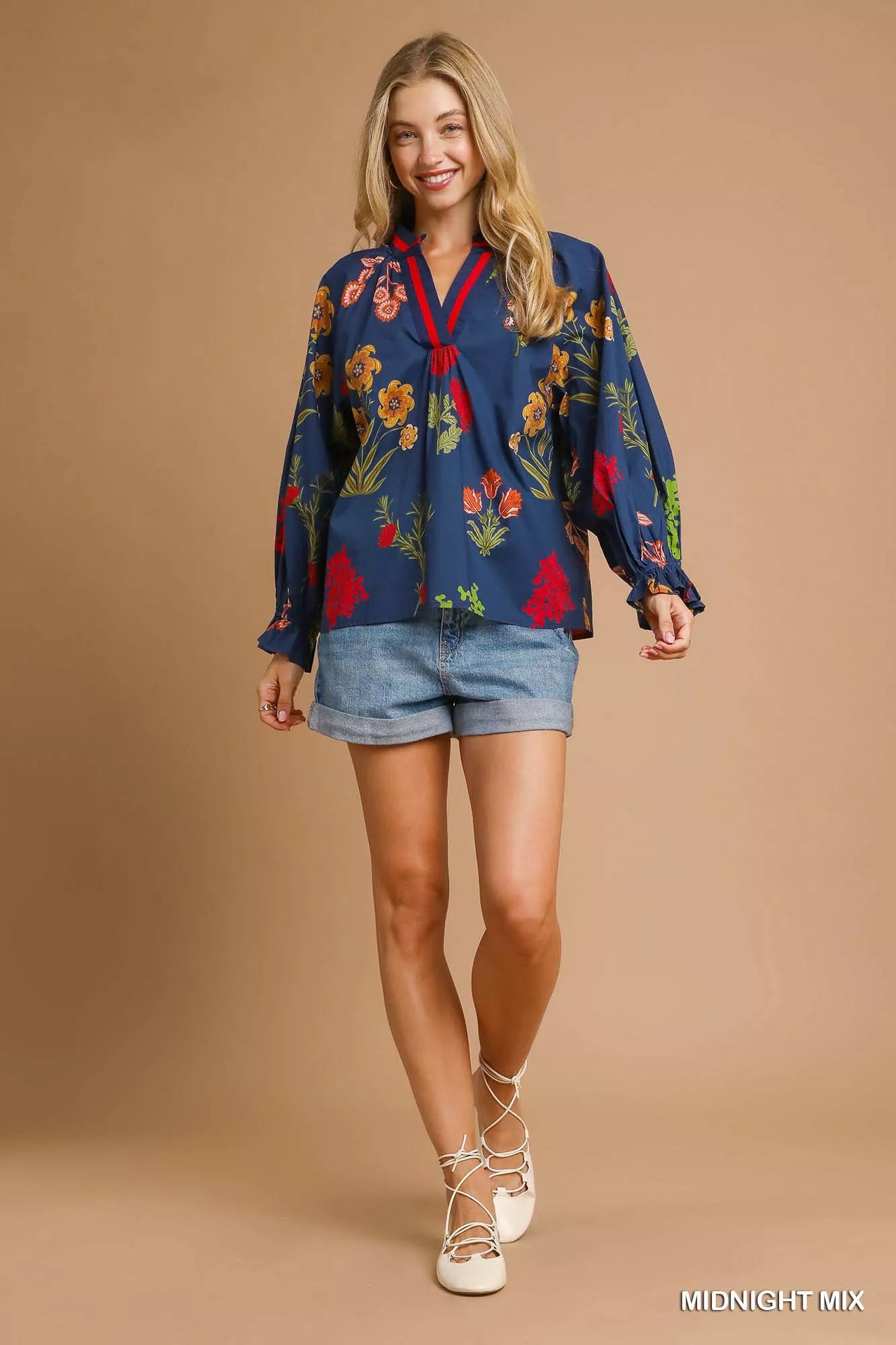 UMGEE Floral Print Flounce Sleeve Blouse on Simply Obsessed