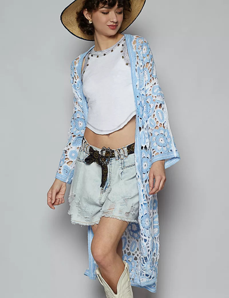 POL Open Front Crochet Cardigan with Knit Weave Patterns on Simply Obsessed