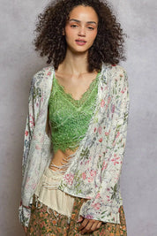 POL Open Front Floral Cardigan with Center Open Fringe on Simply Obsessed