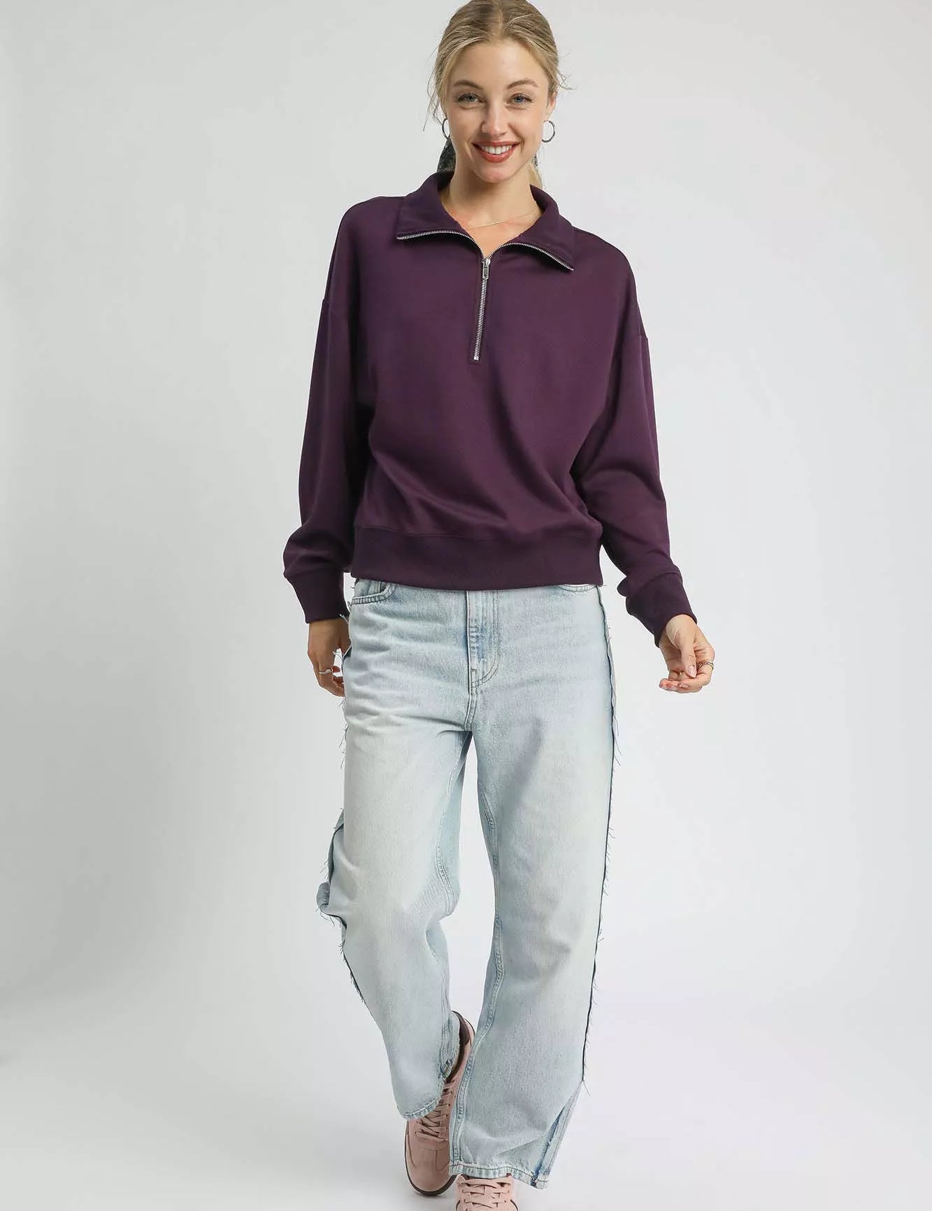UMGEE Half Zip Drop Shoulder Sweatshirt on Simply Obsessed