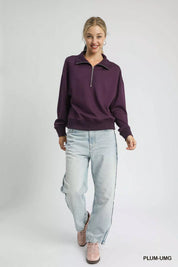 UMGEE Half Zip Drop Shoulder Sweatshirt on Simply Obsessed