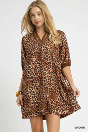 UMGEE Full Size Leopard Print Mini Dress with Contrast Trim Plus Size on Simply Obsessed