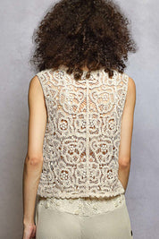 POL Button Down Cropped Crochet Vest with Scalloped Edge on Simply Obsessed