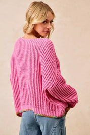 BiBi V-Neck Sweater with Colorful Trim on Simply Obsessed