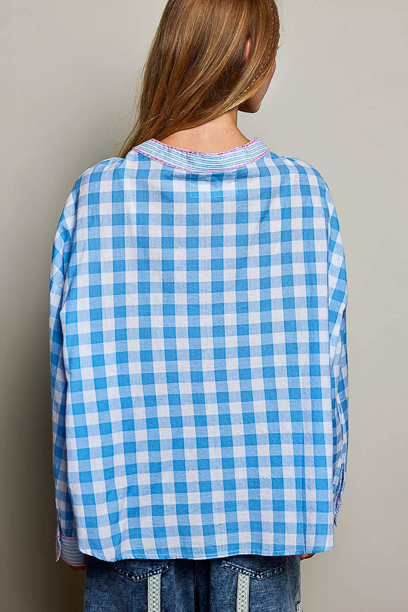 POL Gingham Embroidered Palm Tree Blouse on Simply Obsessed