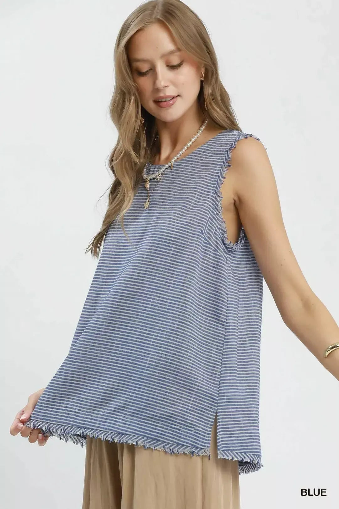 UMGEE Stripe Fringe Trim Sleeveless Top on Simply Obsessed