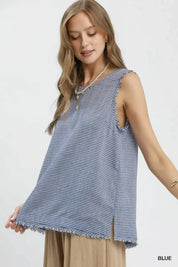 UMGEE Stripe Fringe Trim Sleeveless Top on Simply Obsessed