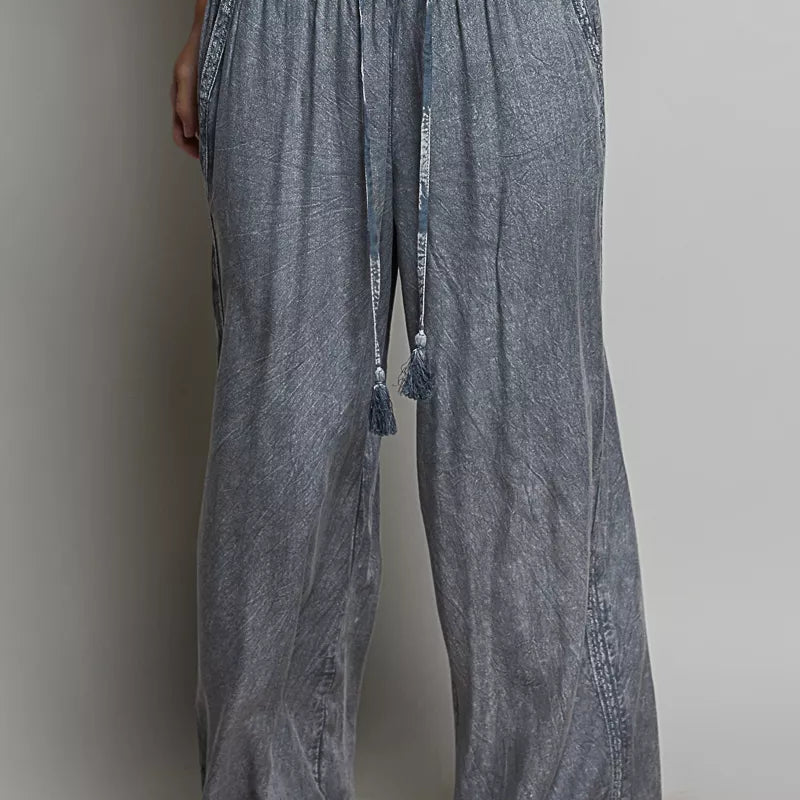 POL Tassel Drawstring Embroidered Wide Leg Woven Pants **FALL DEBUT SALE** on Simply Obsessed