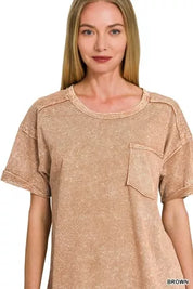 ZENANA Halo Snow Washed Exposed Seam Top & Shorts Set on Simply Obsessed