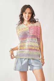 DAVI & DANI Multi Color Crochet Sleeveless Knit Vest Top on Simply Obsessed