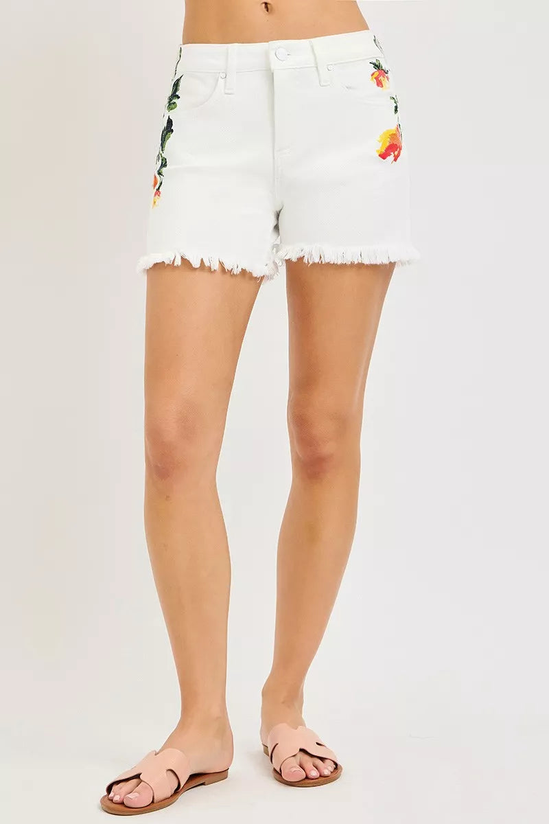 RISEN Tummy Control High Rise Flower Printed Shorts on Simply Obsessed
