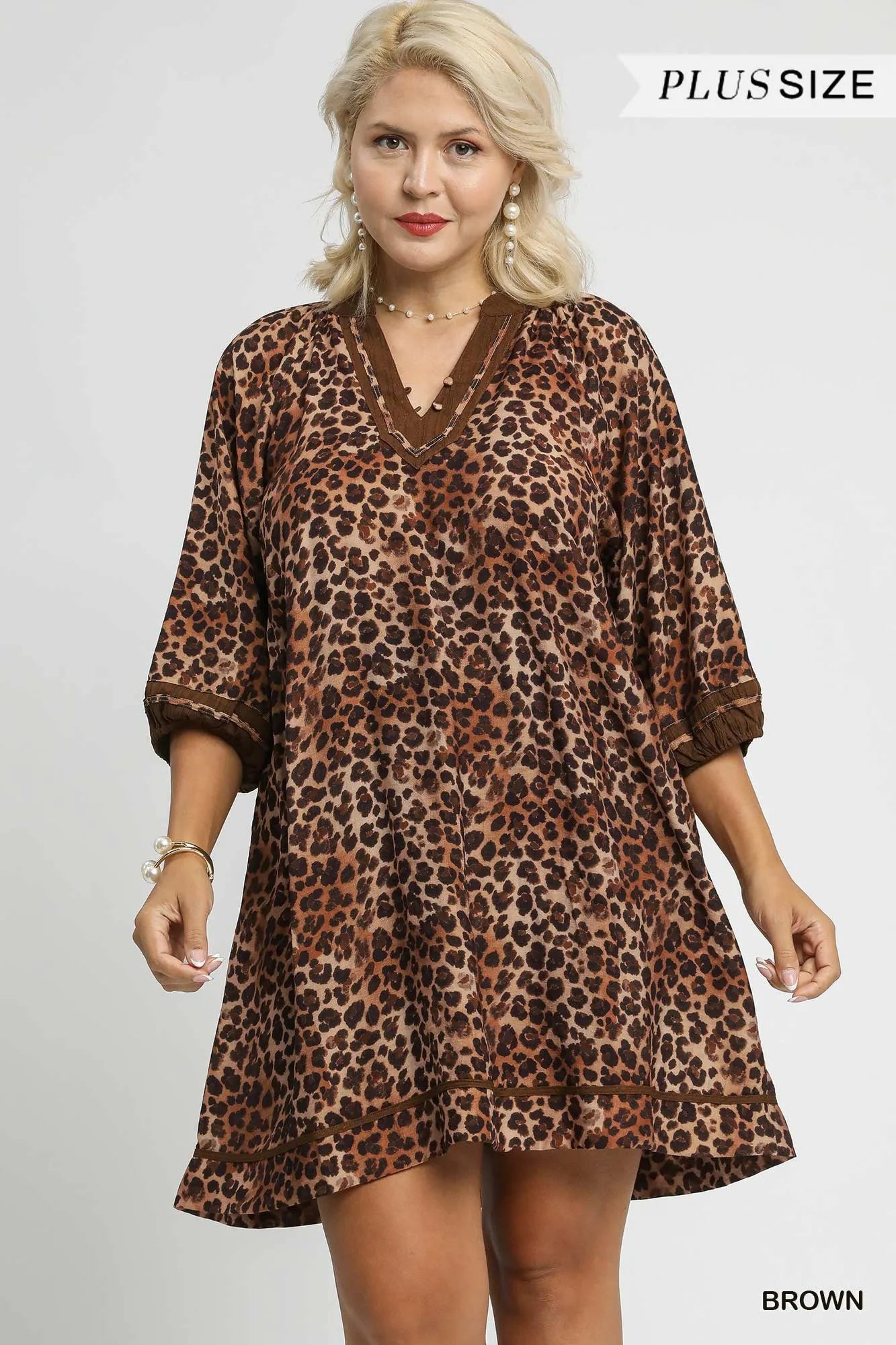 UMGEE Full Size Leopard Print Mini Dress with Contrast Trim Plus Size on Simply Obsessed