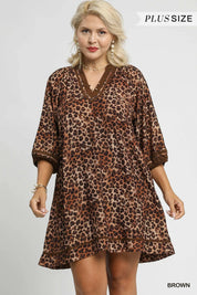 UMGEE Full Size Leopard Print Mini Dress with Contrast Trim Plus Size on Simply Obsessed